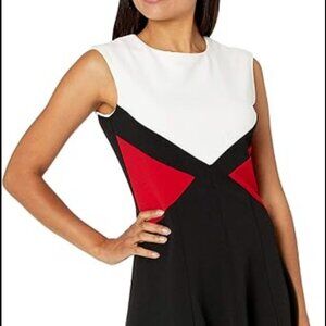 Studio One Color Block Sleeveless Dress | White Red and Black Geometric Pattern